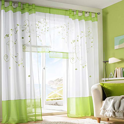 SIMPVALE Vorhänge mit Blumen Muster, Schlaufenschal 2er Set, Stickerei Voile Vorhang Transparent, Stores Gardine für Wohnzimmer, Balkon Schlafzimmer, Weiß mit Grün, Breite 140 Höhe 245 pro Stück SIMPVALE Vorhänge mit Blumen Muster, Schlaufenschal 2er Set, Stickerei Voile Vorhang Transparent, Stores Gardine für Wohnzimmer, Balkon Schlafzimmer, Weiß mit Grün, Breite 140 Höhe 245 pro Stück von SIMPVALE