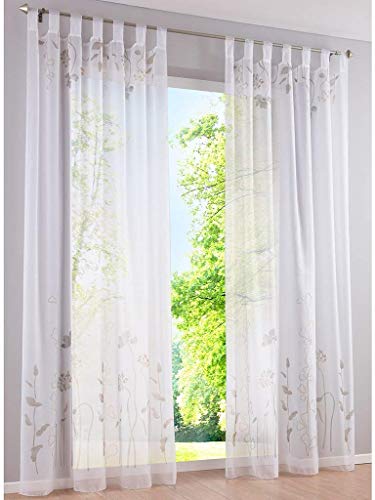 SIMPVALE 2er Set Vorhänge Gardinen Floral Transparent Schlaufenschal Voile Fenster Sheer Vorhang für Wohnzimmer Balkon, Breite 140cm/Höhe 175cm, Braun 508# von SIMPVALE