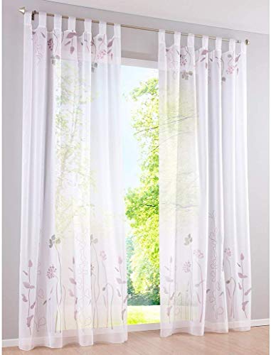 SIMPVALE 2er Set Vorhänge Gardinen Floral Transparent Schlaufenschal Voile Fenster Sheer Vorhang für Wohnzimmer Balkon, Breite 140cm/Höhe 260cm, púrpura 508# von SIMPVALE