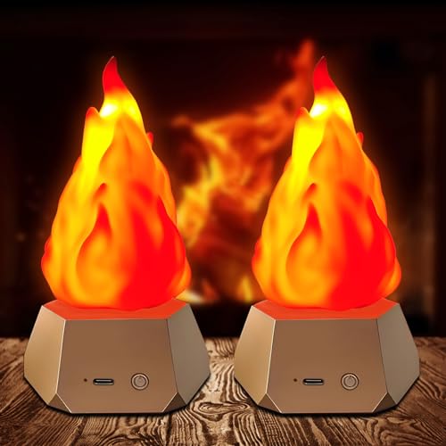 [2 Stück] Flamme Nachtlicht, 1200mAh Flackernde Flamme Lampe, 3-Modus LED Fake Feuer Lampe, USB Wiederaufladbares Wasserdichtes Nachtlicht für Kinderzimmer Treppenaufgang Schlafzimmer Party Camping von SINGCHUNGTE