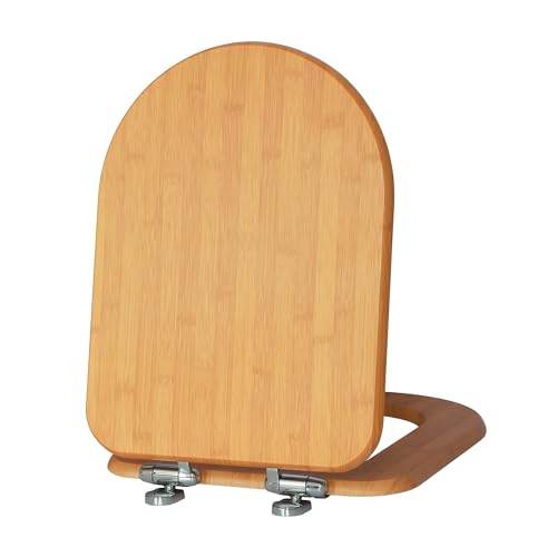 SINOBATH Toilettendeckel, WC Sitz mit Absenkautomatik,Quick-Release Funktion für einfach Reinigung,D-förmiger Toilettendeckel aus Bambus und Holz (Bambus) von SINOBATH