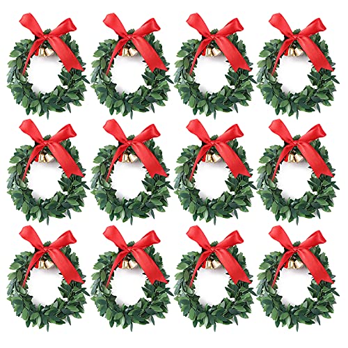 SJDWDX 12 Stück 9,9 cm Weihnachten Mini Kerze Girlanden Weihnachtsbaum Girlande mit Schleife Knoten Glocken Blätter kleine Kerzenringe Fenster hängende Tür Ornamente für Home Decor von SJDWDX