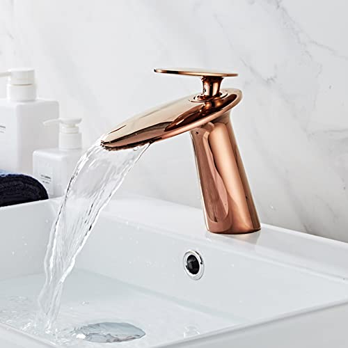 SJQKA Wasserfall Wasserhahn Bad, Waschbeckenarmatur,Wasserhahn Bad Aus Erstklassigem Messing,wasserfall Einhandmischer Für Bad Badezimmer Waschbecken (Roségold) von SJQKA