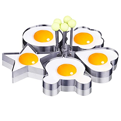 SJUNJIE 5 Stück Omelett Mold aus Edelstahl Ei Rings Fried Egg Ringe Spiegelei Form Eierpfannkuchenringe für Spiegeleier Pfannkuchen Omelette Pancake von SJUNJIE