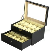 Uhrenbox Doppelschicht, 20 Fächer, mit Schloss und Schlüssel, für Uhren, Schmuck, Ohrringe usw. 28.5×20.5×15cm von SKECTEN