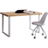 Skraut Home - Schreibtisch natural - Tisch - Studentisch - Holzplatte aus farbe nordischer Eiche, 54 mm stark. Beine aus weißem Metall. 120x60x73cm von SKRAUT HOME