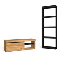 Set naturale - Wohnzimmer - Esszimmer - Büro - Modulare Möbel - tv Stand 120cm Eiche/Schwarz - Bibliotek / Bücherregal Schwarz - Moderner Stil von SKRAUT HOME