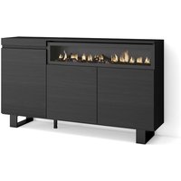 Skraut Home - Sideboard, Highboard, Kommode, Komodenschrank, 150x87x35cm, 3 Türen, Elektrokamin. Maße, Industriedesign, Moderner Stil, Schwarz von SKRAUT HOME