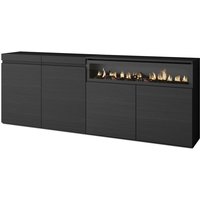 Skraut Home - Sideboard, Highboard, Kommode, Komodenschrank, 200x75x35cm, 4 Türen, Elektrokamin. Maße, Moderner Stil, Schwarz von SKRAUT HOME