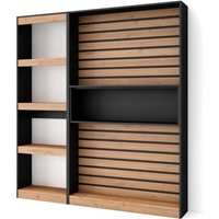 Skraut Home - Bücherregal Bibliothek, Bookshelf, Bookcase, 170x186x25cm, Wohnzimmer, Esszimmer, Büro, Aufbewahrungsregal, Moderner Stil, Eiche Schwarz von SKRAUT HOME