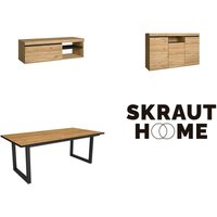 Wohnzimmermöbel-Set Tisch 200 Rand Schwarze U-Beine 10 Personen Lowboard 120 Sideboard / Buffetschrank 140 Eiche und Schwarz Industrieller Stil von SKRAUT HOME