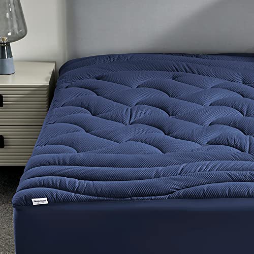 SLEEP ZONE Cooling Queen Matratzenauflage, Premium Zoned Cool Matratzenauflage, dick gepolsterter Matratzenschoner, atmungsaktiv, waschbar, tiefe Tasche 20,3–53,3 cm (Marineblau, Queen) von SLEEP ZONE