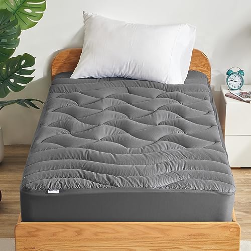 SLEEP ZONE Extra Lange Doppel-Matratzenauflage für Studentenwohnheim, Premium-Matratzenauflage, gepolsterter Matratzenschoner, atmungsaktiv, waschbar, Tiefe Tasche, 20,3–53,3 cm (Grau, Twin XL) von SLEEP ZONE