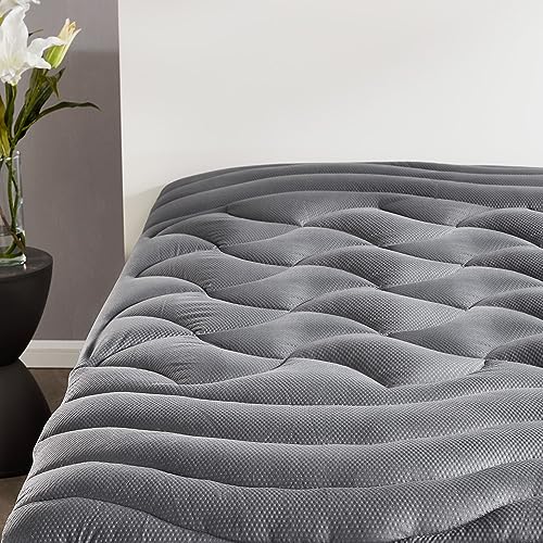 SLEEP ZONE Kühlende Matratzenauflage in voller Größe für Doppelbett, hochwertige gesteppte Matratzenauflage, Wickel-Matratzenschutzbezug, maschinenwaschbar, langlebig, tiefe Tasche 20,3–53,3 cm (grau, von SLEEP ZONE