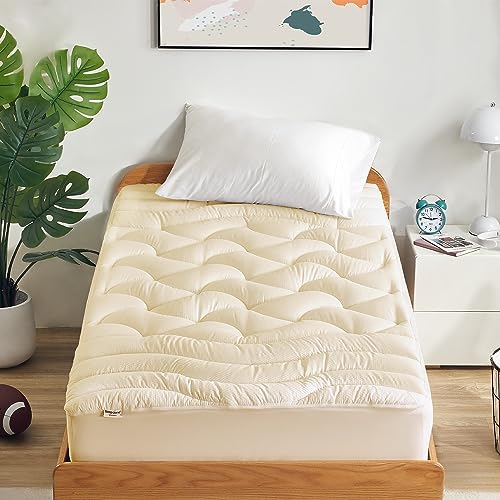 SLEEP ZONE Kühlender Doppel-Matratzenauflage für Einzelbett, Premium Zoned Cool Matratzenauflage, dick gepolsterter Matratzenschoner, atmungsaktiv, waschbar, tiefe Tasche 20,3–53,3 cm (Beige, Twin) von SLEEP ZONE