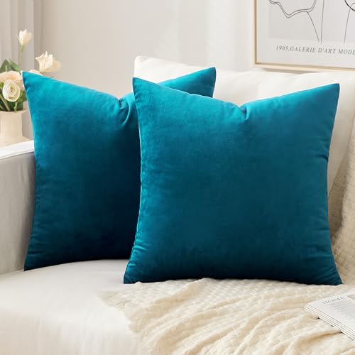 SLOZZI 2er Set Samt Kissenbezüge Haushalt Dekokissen Dekorative Kissenhülle Weich Sofakissen für Sofa Schlafzimmer Wohnzimmer 40x40 cm Blau von SLOZZI