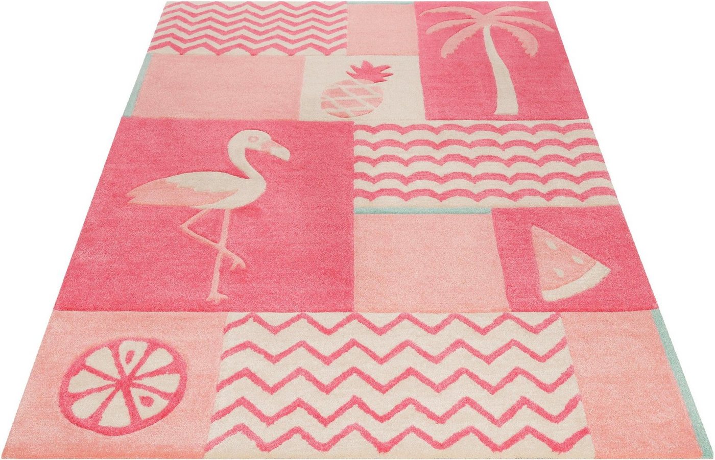 Kinderteppich Fruity Flamingo, SMART KIDS, rechteckig, Höhe: 9 mm, Flamingos Palmen, Konturenschnitt von SMART KIDS