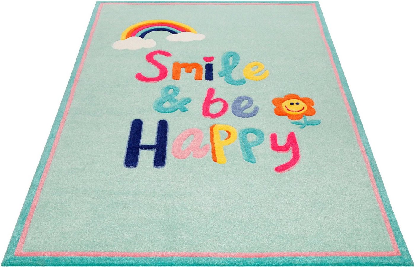 Kinderteppich Happy me!, SMART KIDS, rechteckig, Höhe: 9 mm, Regenbogen Blume, Konturenschnitt von SMART KIDS