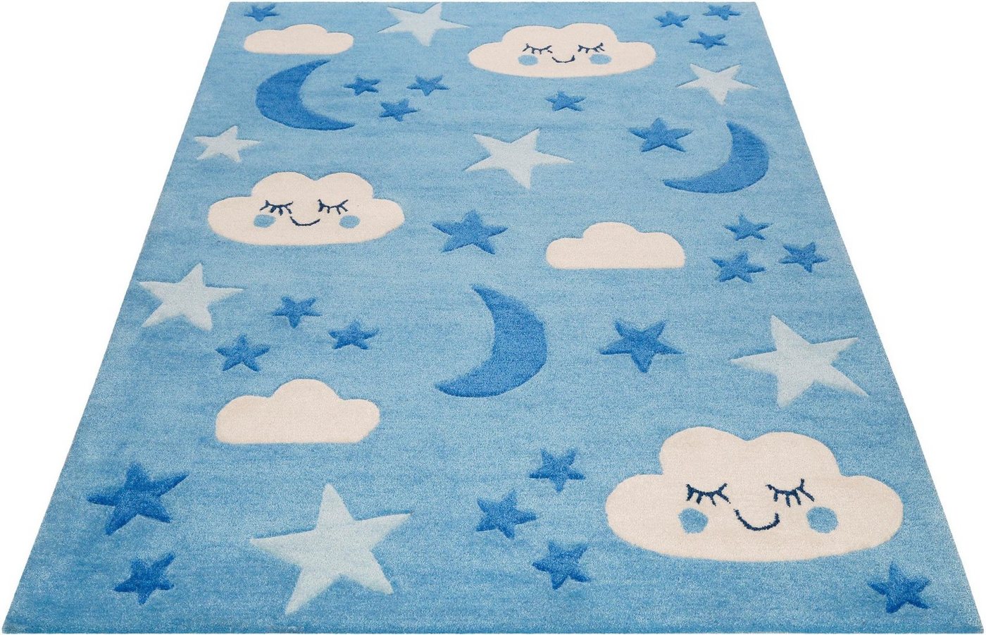 Kinderteppich LaLeLu, SMART KIDS, rechteckig, Höhe: 9 mm, Mond Sterne Wolken, Konturenschnitt von SMART KIDS