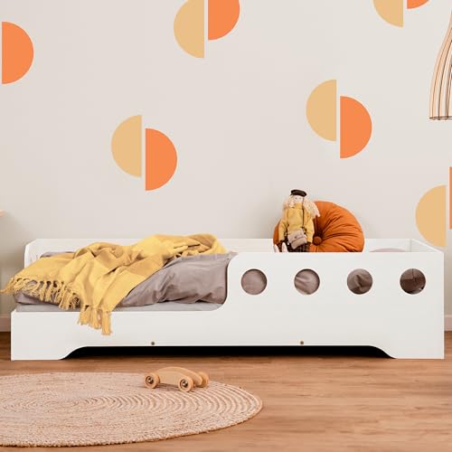 smartwood TILA 5L Kinderbett 90x200 mit Lattenrost und Rausfallschutz - Holz Kinderbett für Jungen & Mädchen, vielseitiges Montessori Bett mit Rausfallschutz und Lattenrost 200x90 cm - Weiß von smartwood