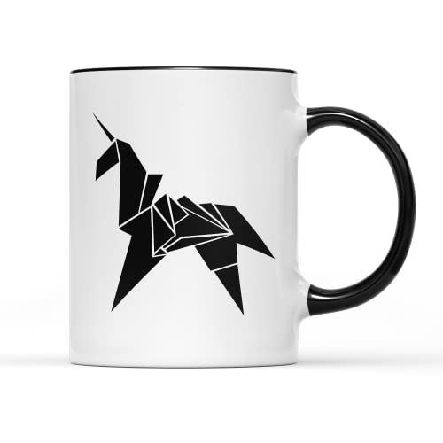 Origami Einhorn Tasse Tee Kaffeetasse – Klassische Retro Klinge Läufer Film Kino Wissenschaft Fiction Roboter Detektiv Buch Neuartige japanische Kunst Geschenk (schwarzer Griff Prime) von SMARTYPANTS