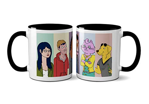 SMARTYPANTS BoJack TV-Serie Reiter Charaktere Tasse – Keramiktasse für heiße und kalte Getränke (schwarzer Griff) von SMARTYPANTS