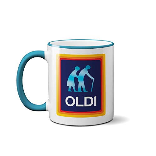 SMARTYPANTS Oldi-Tasse für Geburtstage, Weihnachten, Neuheit, alt, großer robuster Griff, Dino-beschichtet, spülmaschinen-/mikrowellengeeignet, Sublimationsdruck aus Keramik, Blauer Griff Prime, SP01 von SMARTYPANTS