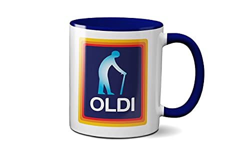 Tasse mit Oldi-Man-Motiv, lustiges Geschenk für Geburtstage, Weihnachten, Vatertag, Feier, Neuheit, alter Kaffee, Tee, spülmaschinen-/mikrowellengeeignet, Sublimationskeramik (Colbalt Handle Prime) von SMARTYPANTS