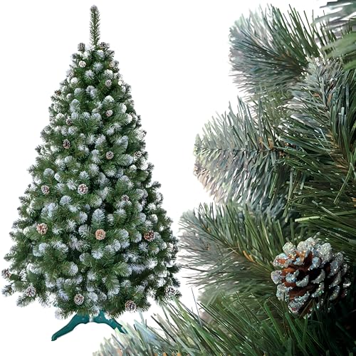 SMEREKA® Künstlicher Weihnachtsbaum mit Schnee 200 cm (Ø ca. 125 cm) - Tannenbaum Künstlich mit Ständer und Kiefernzapfen - Christbaum mit Schnee Christmas Tree von SMEREKA