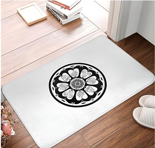SMILEFUN Verzierte weiße Lotus-Fliesen-Fußmatte, Teppich, Teppich, Polyester, rutschfest, Bodendekoration, Bad, Badezimmer, Küche, Schlafzimmer, waschbar von SMILEFUN