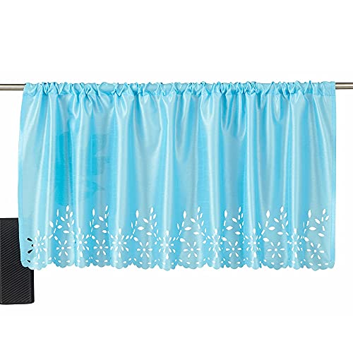 Smithoom 1 Paneel Kurzer Vorhang Voile Cafe Sheer Vorhänge Fenster Volants für Küche Balkon Badezimmer Blau 90 x 30 cm von SMITHOOM