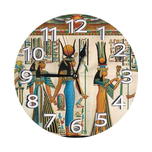 SMSJTMWHN Runde Wanduhr für Frauen im alten Ägypten, geräuschlos, nicht tickendes Design, umweltfreundlich und anpassbar für Küche, Büro, Klassenzimmer, 25,4 cm SMSJTMWHN Runde Wanduhr für Frauen im alten Ägypten, geräuschlos, nicht tickendes Design, umweltfreundlich und anpassbar für Küche, Büro, Klassenzimmer, 25,4 cm von SMSJTMWHN