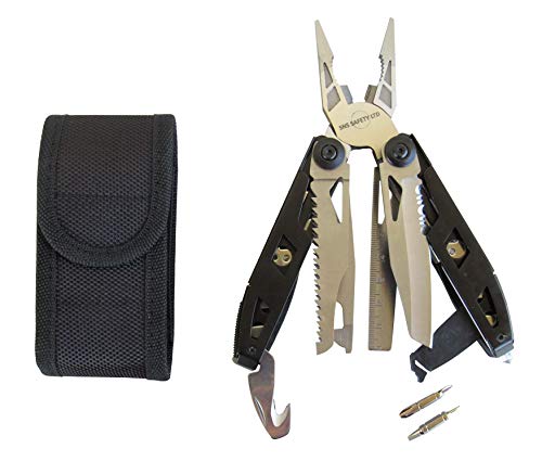 SNS SAFETY LTD Taschen-Multi-Tool mit Zange, Messer, Säge, Drahtschneider, Abisolierzange, Dosenöffner, Flaschenöffner, Schraubendreher, Glasbrecher, Bandschneider und Satz Schraubenschlüssel von SNS SAFETY LTD