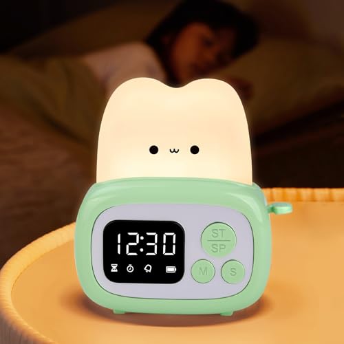 SOARFLY Süßer Wecker Toaster LED Nachtlicht, Cute Lamp Nachtlicht Kinder mit Zeitmanagement Tool, Wecker Digital Kinder für Kinderzimmer Deko, Kinder Lampe Geschenk für Baby Mädchen Jungen(Grün) von SOARFLY