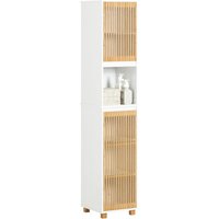 BZR127-W Hochschrank Badezimmer Schrank Badschrank schmal Badregal Badezimmerschrank Badezimmermöbel Weiß-Natur bht ca. 33x165x33cm - Sobuy von SOBUY