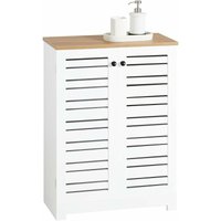 BZR41-W Badkommode Badschrank mit Lamellentüren Kommode fürs Bad Badezimmerschrank weiß-Natur bht ca: 60x82x30cm - Sobuy von SOBUY