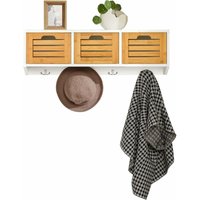 FHK19-WN Wandgarderobe Flurgarderobe Kleiderhaken Hängeregal mit 3 Körben und 4 Haken Garderobe natur bht ca.: 80x25x20cm - Sobuy von SOBUY