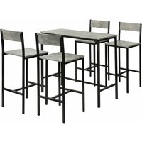 SoBuy OGT14-HG Bartisch Set 5-teilig Sitzgruppe Esstisch Bistrotisch mit 4 Hockern grau von SOBUY