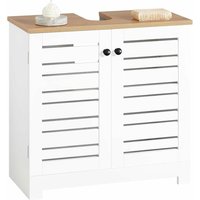 BZR40-W Waschbeckenunterschrank mit Lamellentüren Badschrank Waschtisch Unterschrank Badmöbel weiß-Natur bht ca: 60x59x30cm - Sobuy von SOBUY