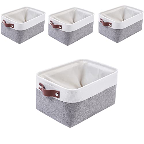 SOCOHOME Aufbewahrungskörbe aus Stoff,[4 Pack] Verdicktes Leinen Stoff Aufbewahrungsbox für Spielzeug, Schrank, Regale, Schlafzimmer(Grau/Weiß, M) von SOCOHOME