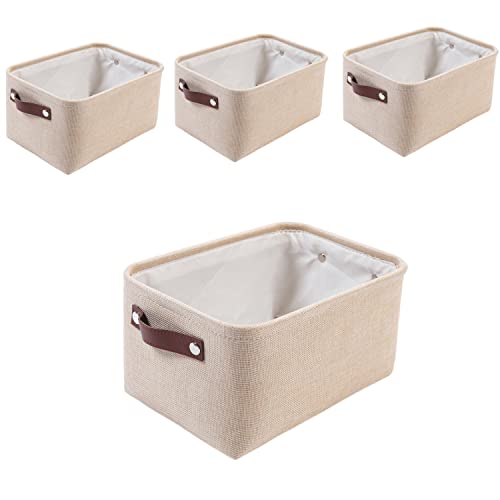 SOCOHOME Faltbare Aufbewahrungskörbe aus Stoff,[4 Pack] Verdicktes Leinen Stoff Aufbewahrungsbox für Spielzeug, Schrank, Regale, Schlafzimmer(Beige, M) von SOCOHOME