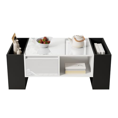 SOFTWEARY Couchtisch, Sofatisch mit Schublade und offenen Fächern, Wohnzimmertisch (Weiß-schwarz) SOFTWEARY Couchtisch, Sofatisch mit Schublade und offenen Fächern, Wohnzimmertisch (Weiß-schwarz) von SOFTWEARY