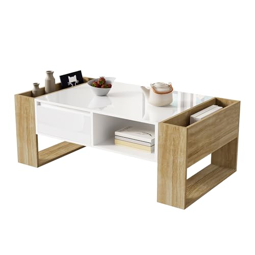SOFTWEARY Couchtisch, Sofatisch mit Schublade und offenen Fächern, Wohnzimmertisch (Holzfarbe-weiß) SOFTWEARY Couchtisch, Sofatisch mit Schublade und offenen Fächern, Wohnzimmertisch (Holzfarbe-weiß) von SOFTWEARY