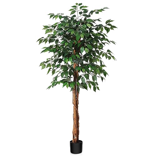 SOGUYI 150 cm Kunstpflanze Ficusbaum - Kunstpflanzen wie echt mit Stamm aus Naturholz, Große Künstliche Pflanzen für Büro, Zuhause, Innen- und Außendekoration, 1 Packung von SOGUYI