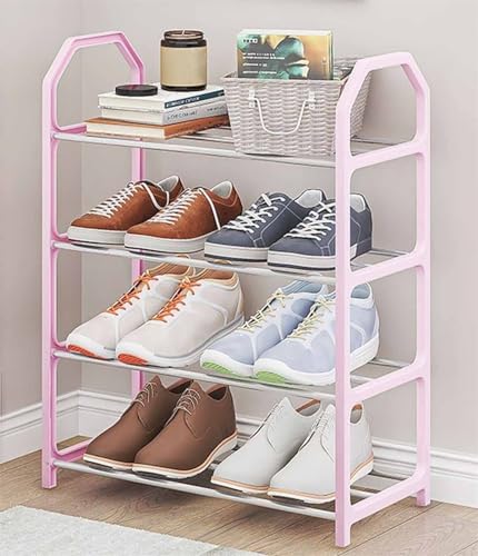 SOKTDO 4-stöckiges Schuhregal aus Edelstahl, freistehendes Schuhregal for Schrank, Eingangsbereich, Schlafzimmer, Boden (Color : Pink) von SOKTDO