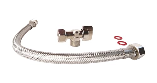 SOMATHERM FOR YOU - Connecting Kit komplett WC mit WC Hahn 1/4 viereckiger Turm Nickel 12/17 (3/8 ''), eine flexible M12 / 17 (3/8 '') -F12 / 17 (3/8 ' ‚), zwei Gelenke. Einfache Installation. von SOMATHERM FOR YOU