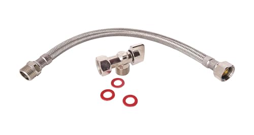 SOMATHERM FOR YOU - Connecting Kit komplett WC mit WC Hahn 1/4 viereckiger Turm Nickel 12/17 (3/8 ''), eine flexible M12 / 17 (3/8 '') -F12 / 17 (3/8 ' ‚), zwei Gelenke. Einfache Installation. von SOMATHERM FOR YOU