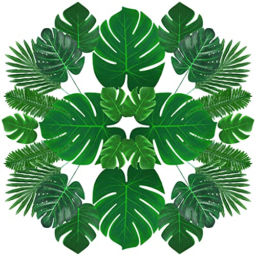 SOMYTING 84 Stück Künstliche Palmenblätter deko Dschungel deko Efeu Künstlich Blumen künstliche Monstera-Blätter Tropische Pflanze Safariblätter für BabyGeburtstag Hawaiianische Party Dekorationen von SOMYTING