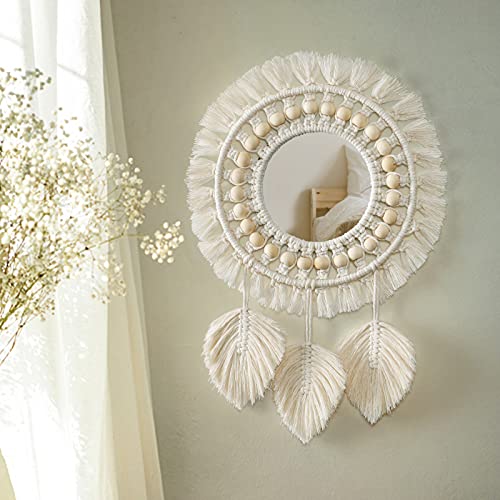 SOMYTING Makramee Wandspiegel Wanddeko Runder Spiegel Boho Hängender Wandspiegel mit Makramee Feder Handgemachtes Baumwollseil Runder Spiegel für Apartment Bedroom Haus Dekoration Beige SOMYTING Makramee Wandspiegel Wanddeko Runder Spiegel Boho Hängender Wandspiegel mit Makramee Feder Handgemachtes Baumwollseil Runder Spiegel für Apartment Bedroom Haus Dekoration Beige von SOMYTING