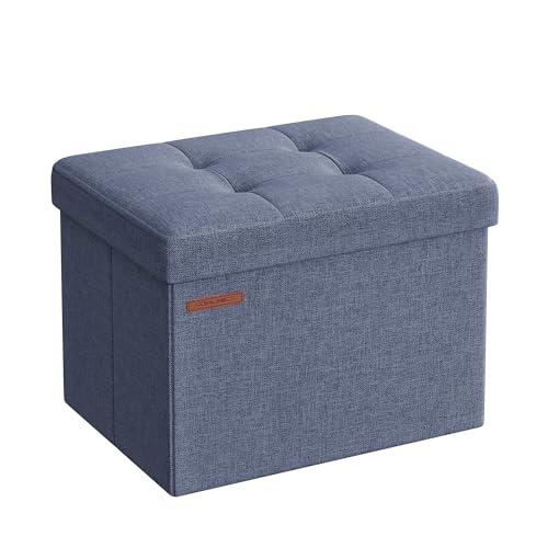 SONGMICS 41 cm Sitzbank mit Stauraum, klappbare Sitztruhe, Aufbewahrungsbox, Fußbank, helldenimblau LSF102Q01 von SONGMICS